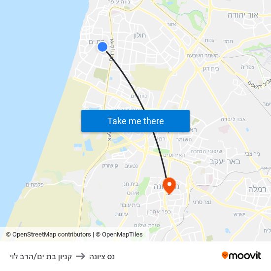 קניון בת ים/הרב לוי to נס ציונה map