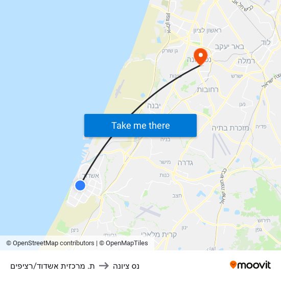 ת. מרכזית אשדוד/רציפים to נס ציונה map