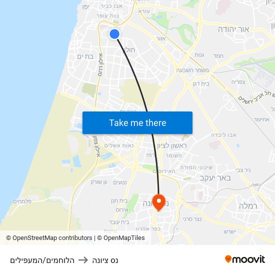 הלוחמים/המעפילים to נס ציונה map