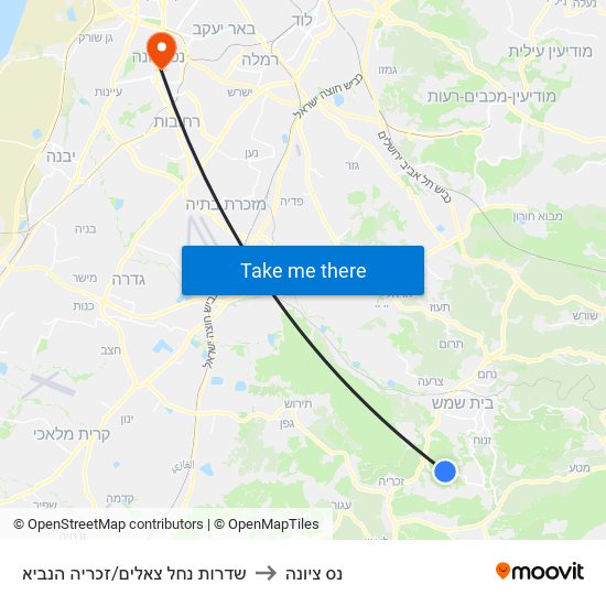 שדרות נחל צאלים/זכריה הנביא to נס ציונה map