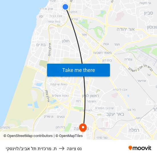 ת. מרכזית תל אביב/לוינסקי to נס ציונה map