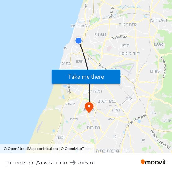 חברת החשמל/דרך מנחם בגין to נס ציונה map