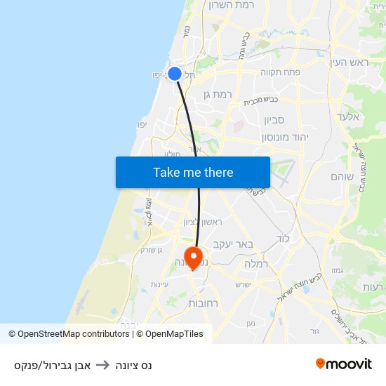 אבן גבירול/פנקס to נס ציונה map