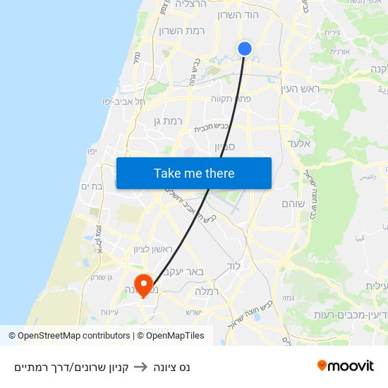 קניון שרונים/דרך רמתיים to נס ציונה map