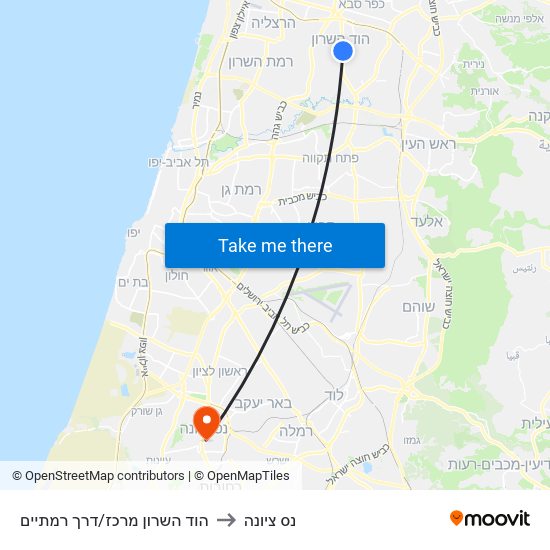 הוד השרון מרכז/דרך רמתיים to נס ציונה map