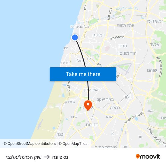 שוק הכרמל/אלנבי to נס ציונה map