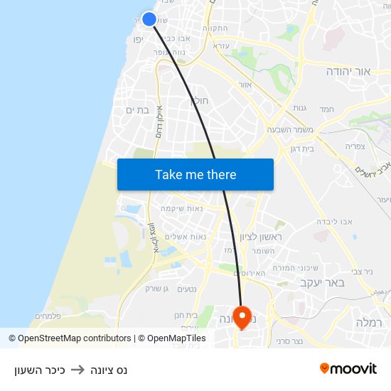 כיכר השעון to נס ציונה map