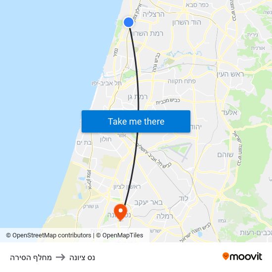 מחלף הסירה to נס ציונה map