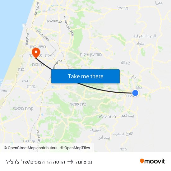 הדסה הר הצופים/שד' צ'רצ'יל to נס ציונה map