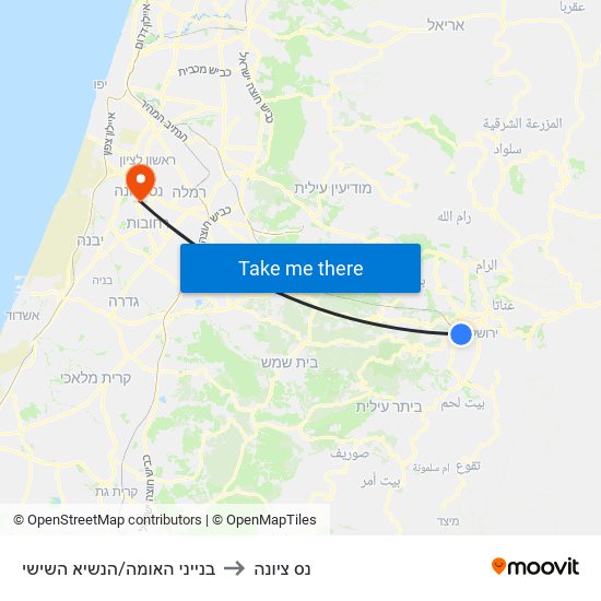 בנייני האומה/הנשיא השישי to נס ציונה map