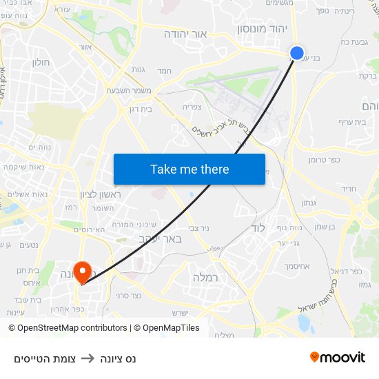 צומת הטייסים to נס ציונה map