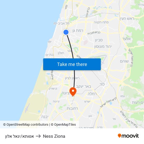 אסותא/יגאל אלון to Ness Ziona map