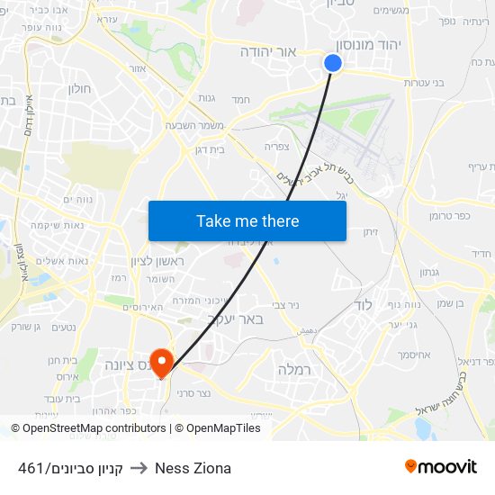 קניון סביונים/461 to Ness Ziona map