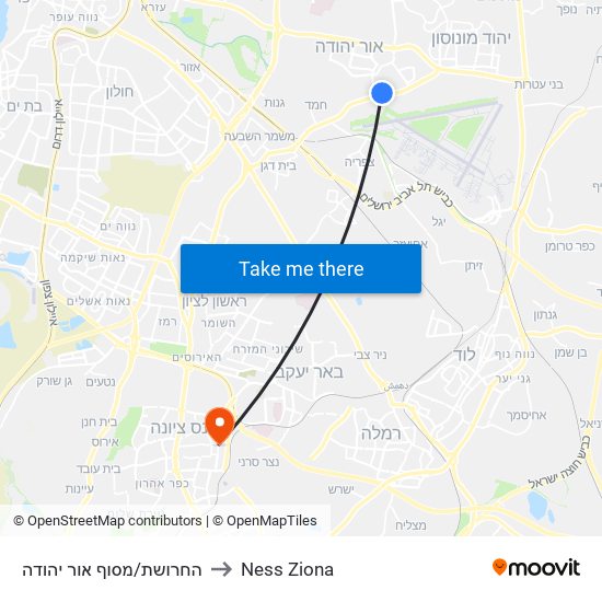 החרושת/מסוף אור יהודה to Ness Ziona map
