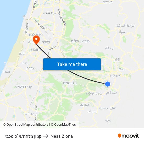 קניון מלחה/א''ס מכבי to Ness Ziona map