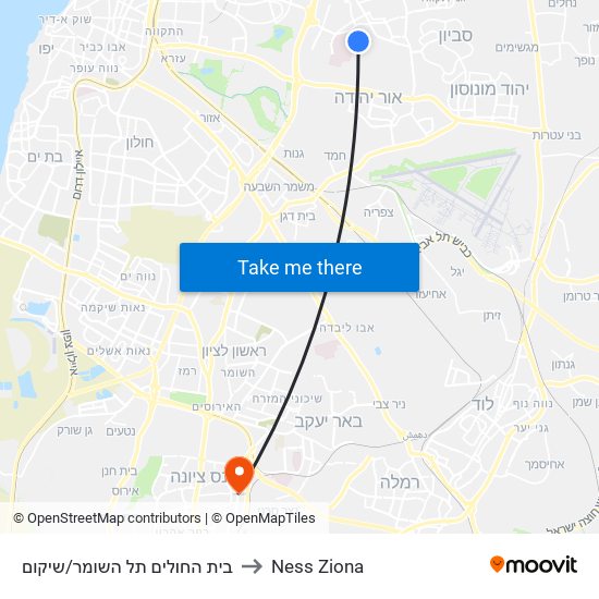 בית החולים תל השומר/שיקום to Ness Ziona map