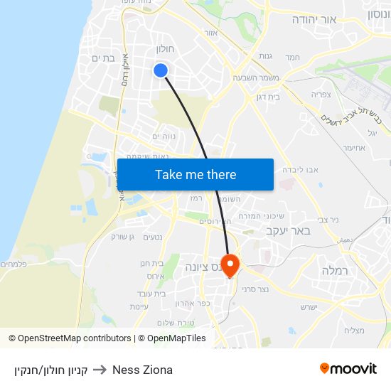 קניון חולון/חנקין to Ness Ziona map