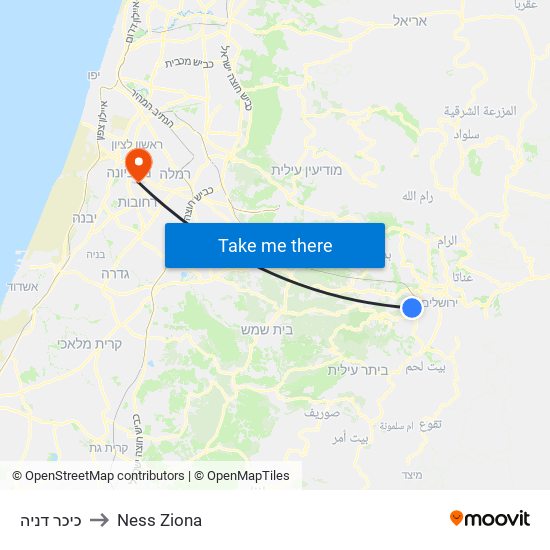 כיכר דניה to Ness Ziona map