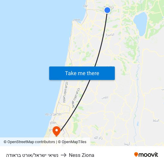 נשיאי ישראל/אורט בראודה to Ness Ziona map