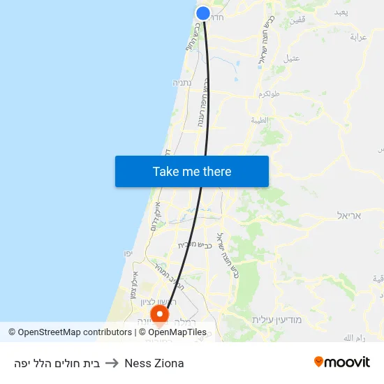 בית חולים הלל יפה to Ness Ziona map