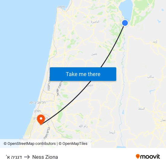 'דגניה א to Ness Ziona map