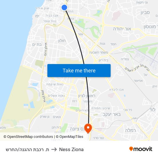 ת. רכבת ההגנה/החרש to Ness Ziona map