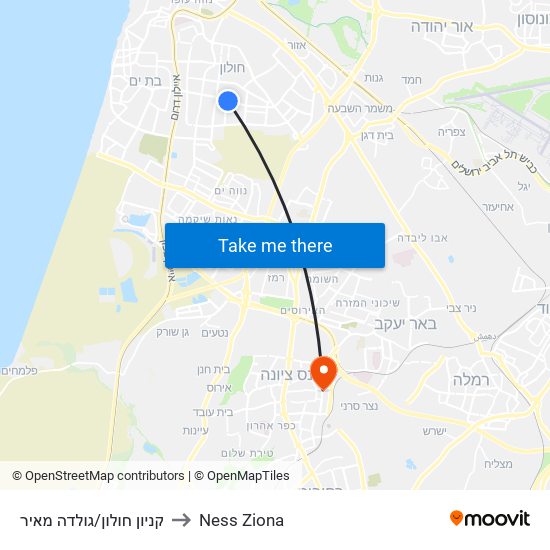 קניון חולון/גולדה מאיר to Ness Ziona map