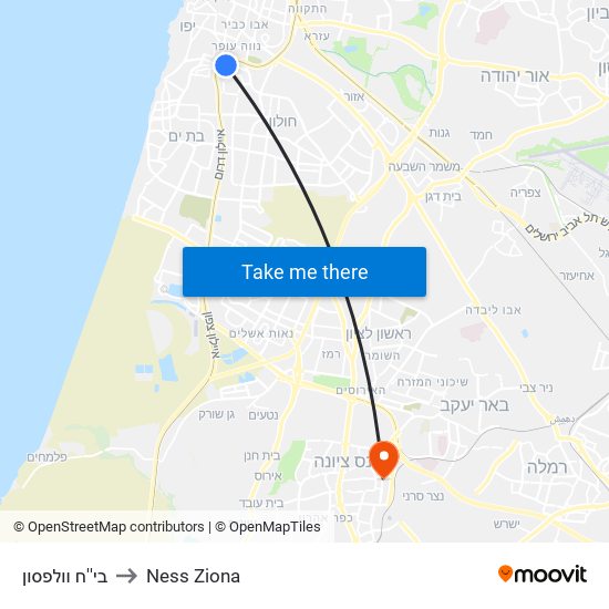 בי''ח וולפסון to Ness Ziona map