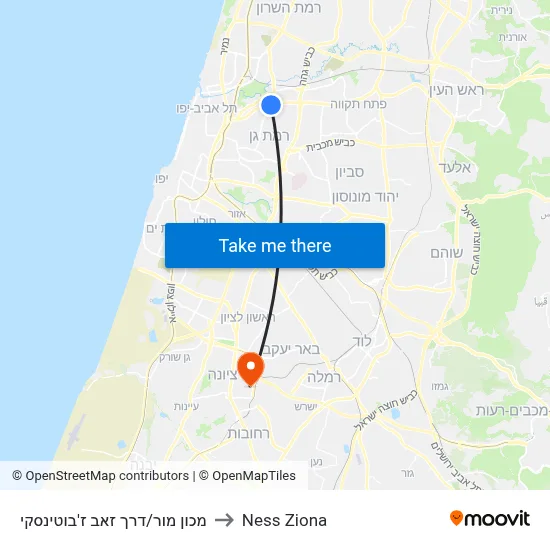 מכון מור/דרך זאב ז'בוטינסקי to Ness Ziona map