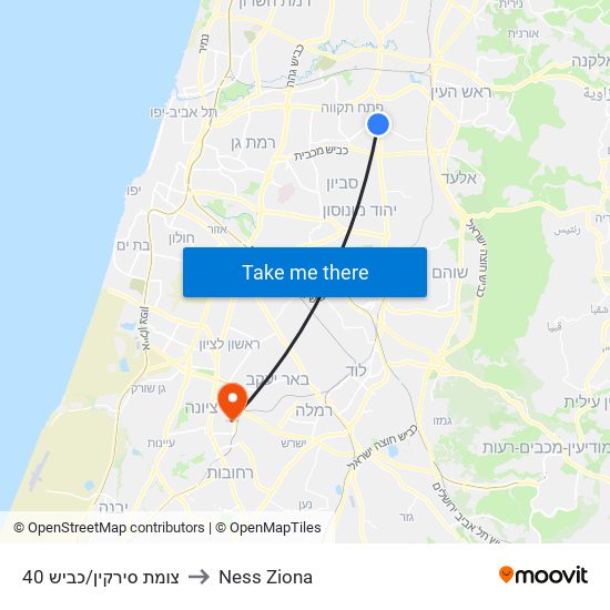 צומת סירקין/כביש 40 to Ness Ziona map