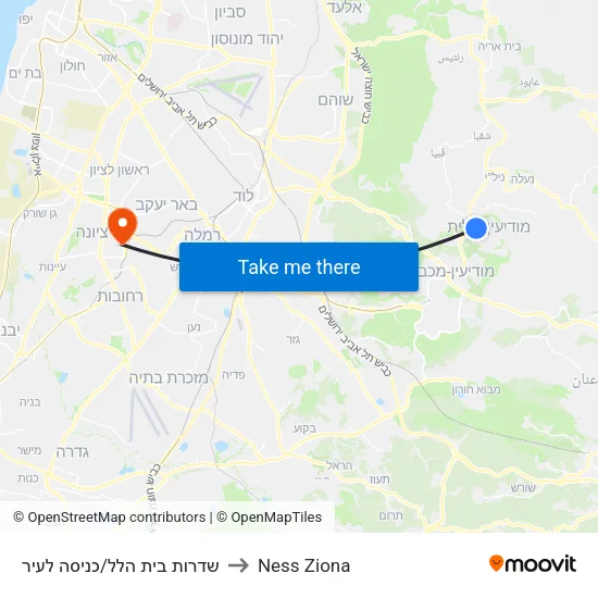 שדרות בית הלל/כניסה לעיר to Ness Ziona map