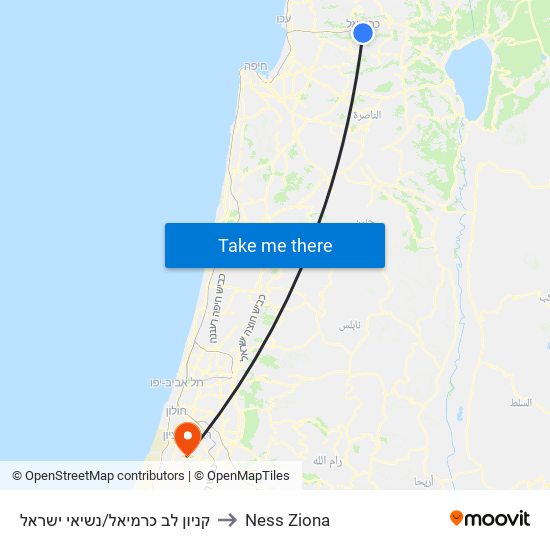 קניון לב כרמיאל/נשיאי ישראל to Ness Ziona map