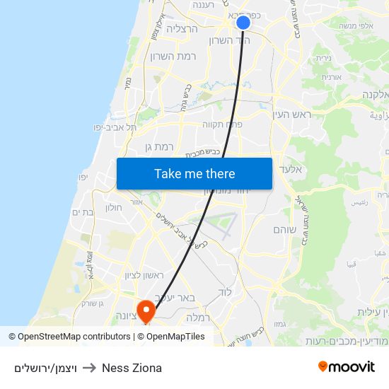 ויצמן/ירושלים to Ness Ziona map