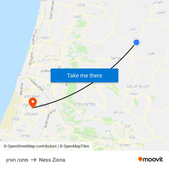 מחנה חורון to Ness Ziona map