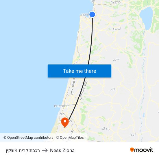 רכבת קרית מוצקין to Ness Ziona map