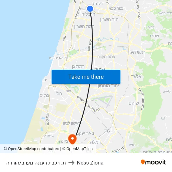 ת. רכבת רעננה מערב/הורדה to Ness Ziona map