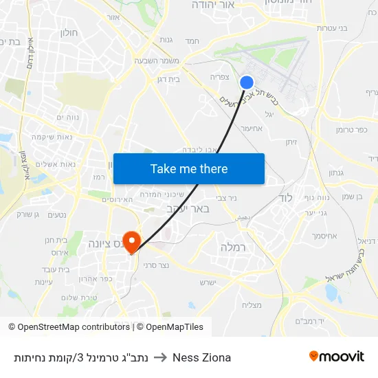 נתב''ג טרמינל 3/קומת נחיתות to Ness Ziona map