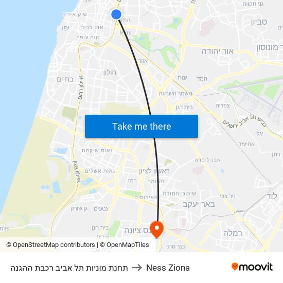 תחנת מוניות תל אביב רכבת ההגנה to Ness Ziona map