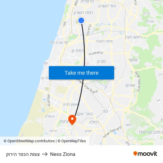 צומת הכפר הירוק to Ness Ziona map