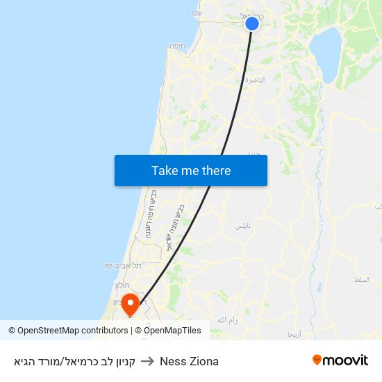 קניון לב כרמיאל/מורד הגיא to Ness Ziona map