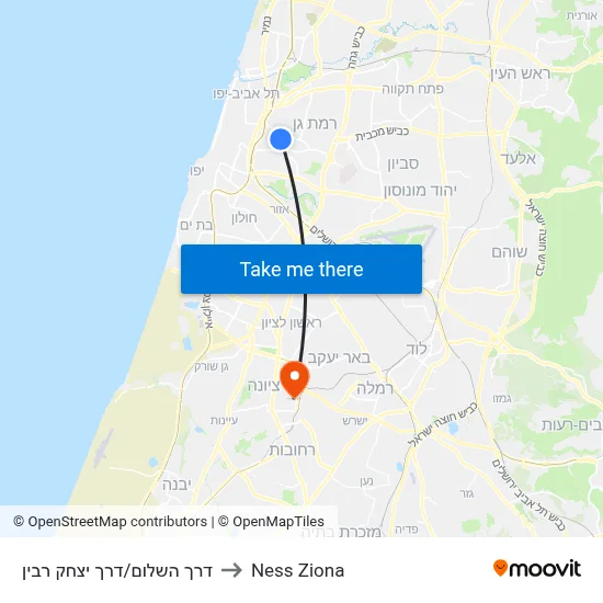 דרך השלום/דרך יצחק רבין to Ness Ziona map