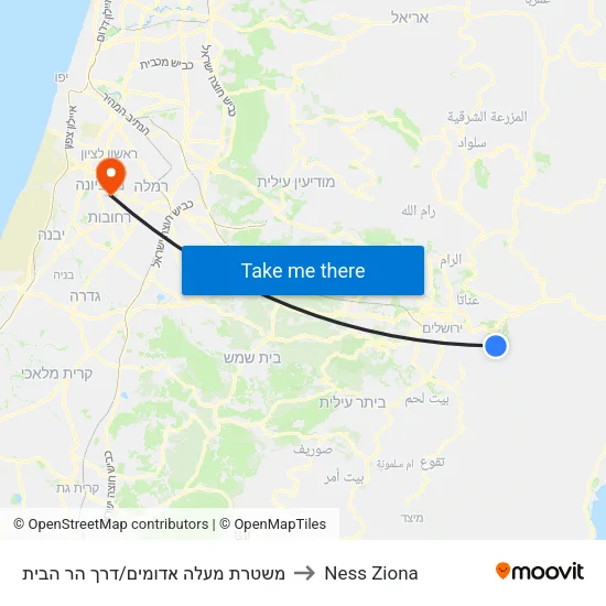 משטרת מעלה אדומים/דרך הר הבית to Ness Ziona map