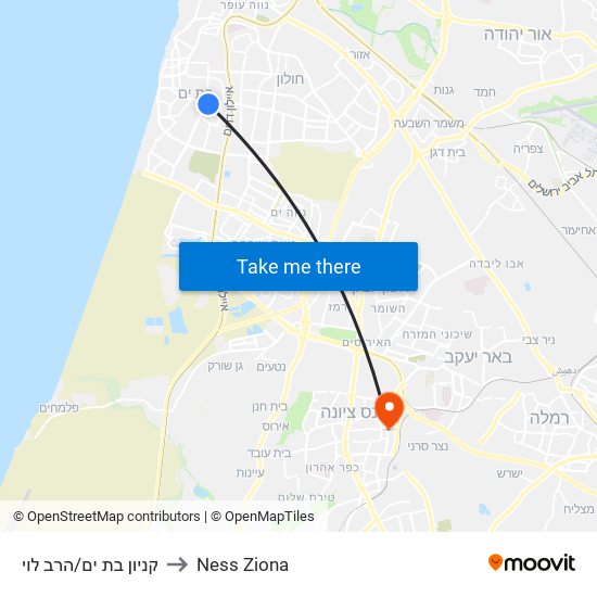 קניון בת ים/הרב לוי to Ness Ziona map