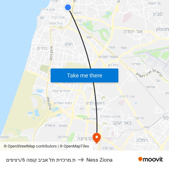 ת.מרכזית תל אביב קומה 6/רציפים to Ness Ziona map