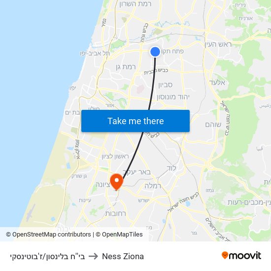 בי''ח בלינסון/ז'בוטינסקי to Ness Ziona map