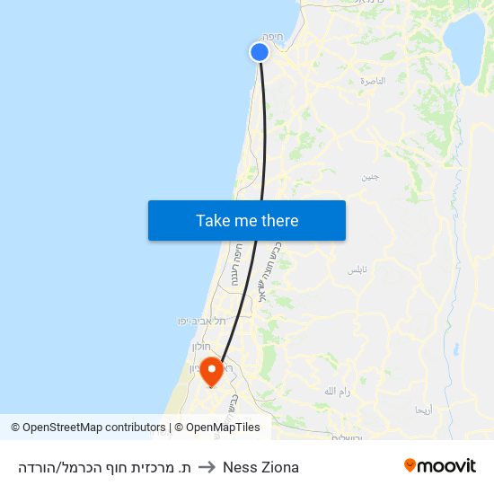 ת. מרכזית חוף הכרמל/הורדה to Ness Ziona map