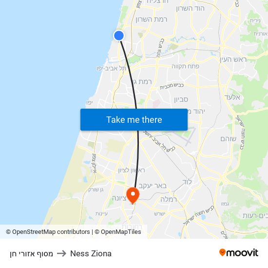 מסוף אזורי חן to Ness Ziona map