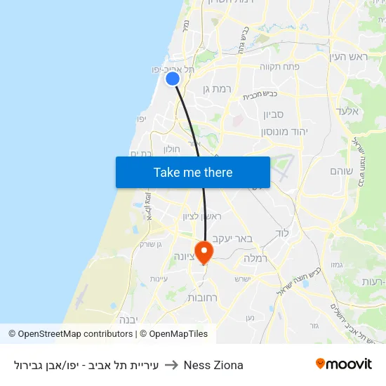 עיריית תל אביב - יפו/אבן גבירול to Ness Ziona map