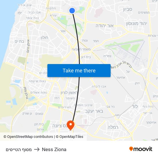 מסוף הטייסים to Ness Ziona map