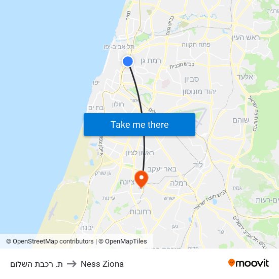 ת. רכבת השלום to Ness Ziona map